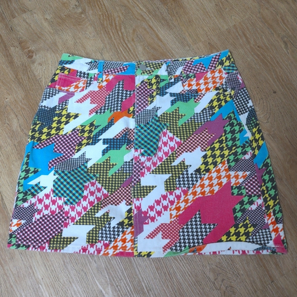 Rainbow hounds tooth miniskirt